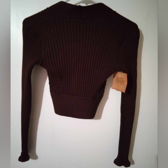 VINTAGE OXYGENE WOMEN'S SMALL SILK RIBBED LONG SLEEVE MIDRIFF TOP NEW🔥 - Picture 2 of 4